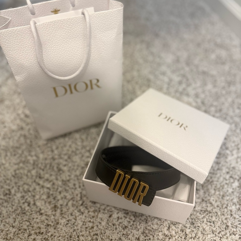 Dior Black Belt with Gold Emblem